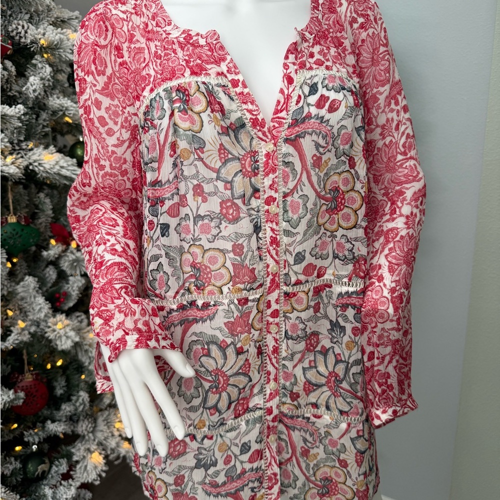 Lucky Brand Red and Cream Floral Dress